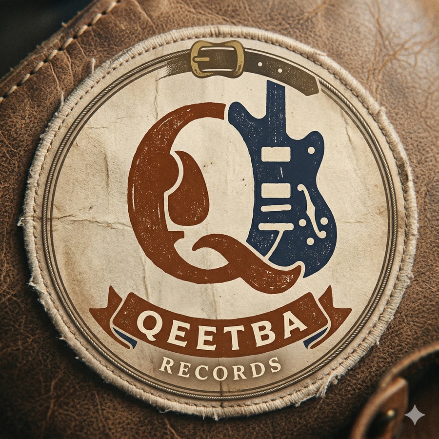 Qeetba Records’ guitar-and-Q emblem on a vintage leather patch